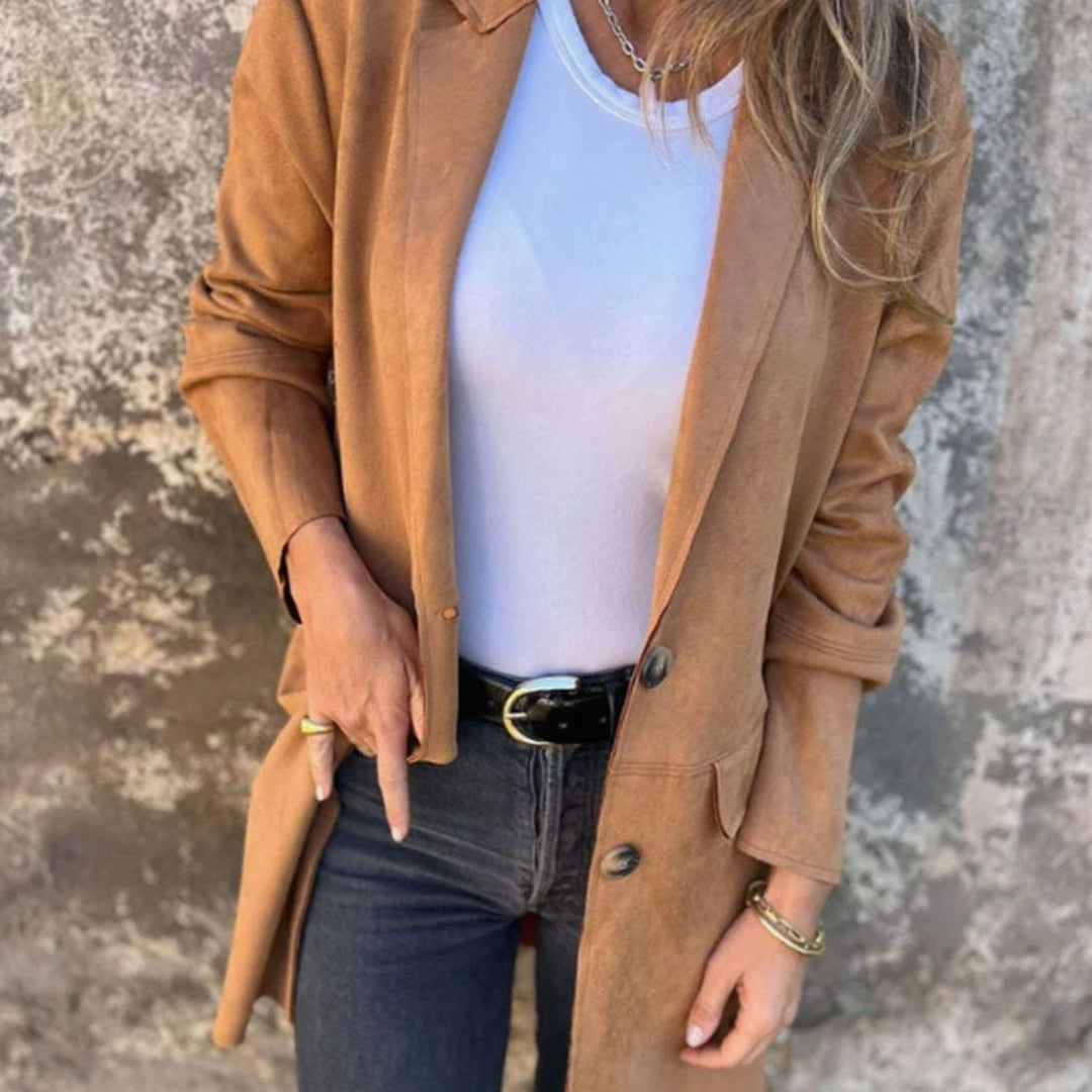 Eleganter Damen Mantel Langer Reverskragen Übergangsjacke