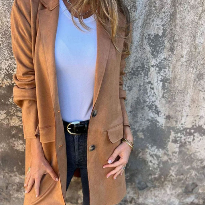 Eleganter Damen Mantel Langer Reverskragen Übergangsjacke