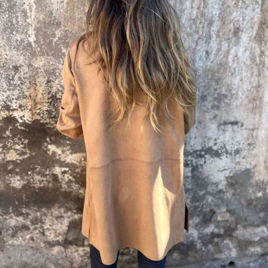 Eleganter Damen Mantel Langer Reverskragen Übergangsjacke