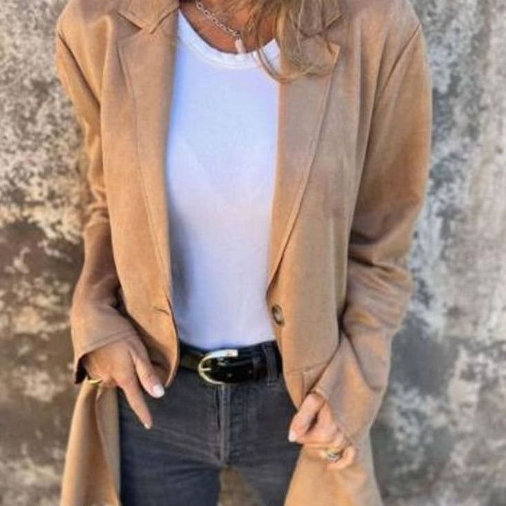 Eleganter Damen Mantel Langer Reverskragen Übergangsjacke