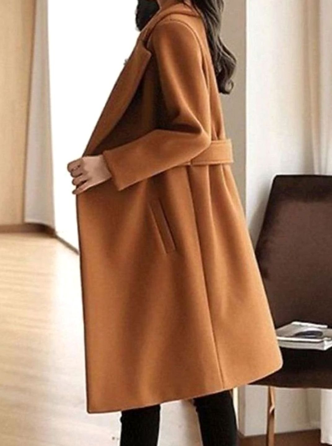 Eleganter Damen Mantel Taillierter Wollmantel mit Gürtel