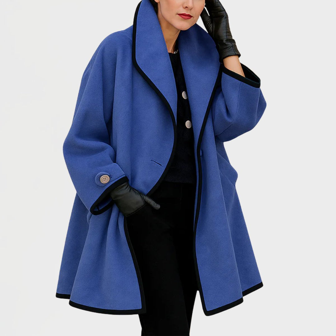 Eleganter Damen Women Coat mit Kontrastkanten Knopfverschluss - Blau