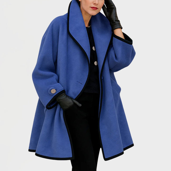Eleganter Damen Women Coat mit Kontrastkanten Knopfverschluss - Blau