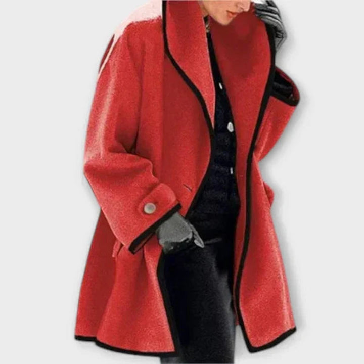 Eleganter Damen Women Coat mit Kontrastkanten Knopfverschluss - Rot
