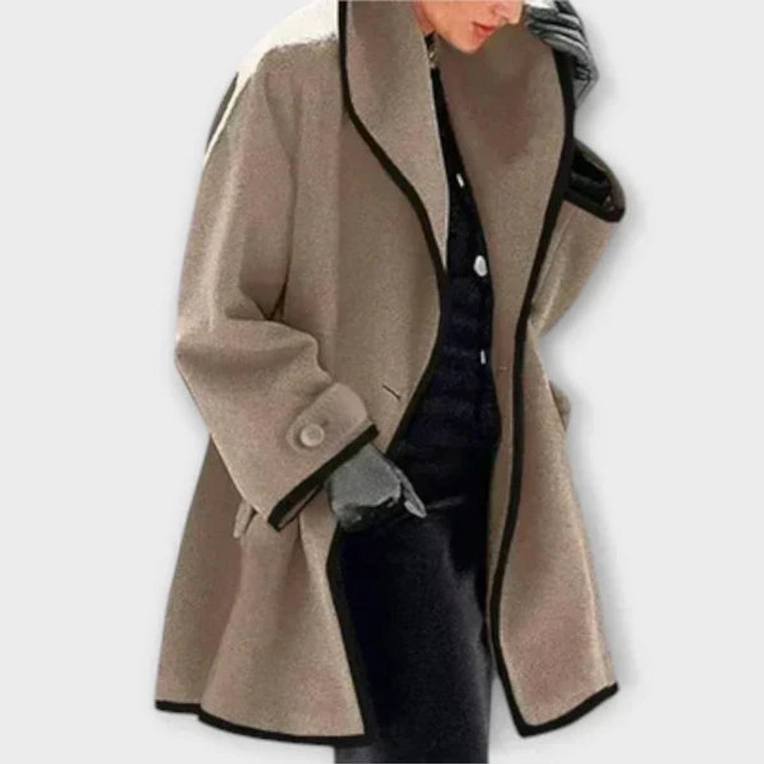 Eleganter Damen Women Coat mit Kontrastkanten Knopfverschluss - Khaki