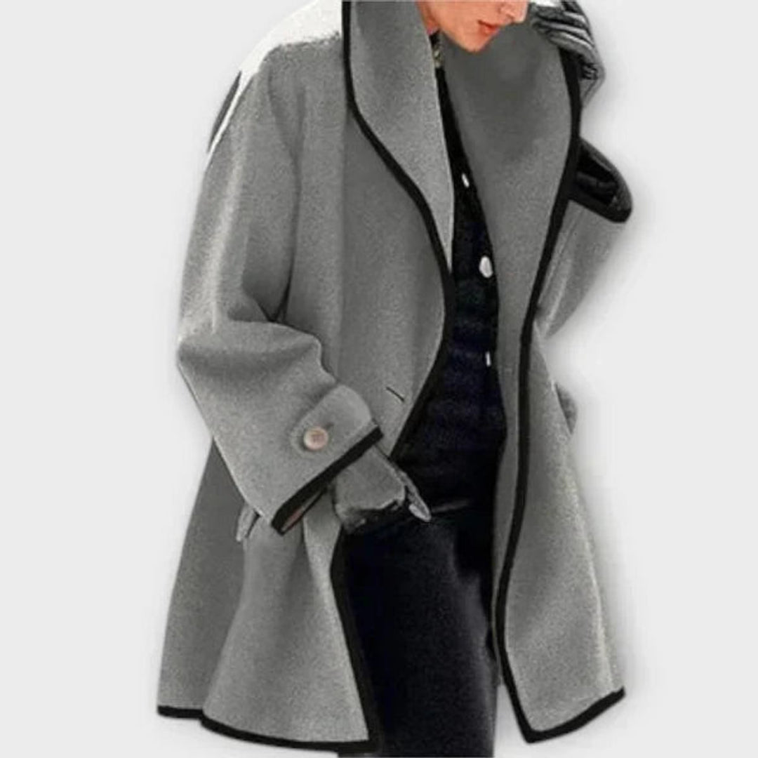 Eleganter Damen Women Coat mit Kontrastkanten Knopfverschluss - Grau