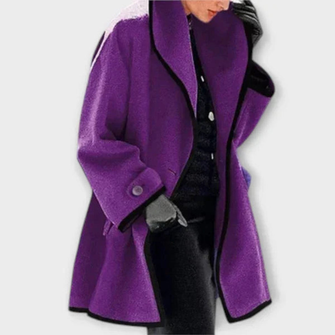 Eleganter Damen Women Coat mit Kontrastkanten Knopfverschluss - Lila