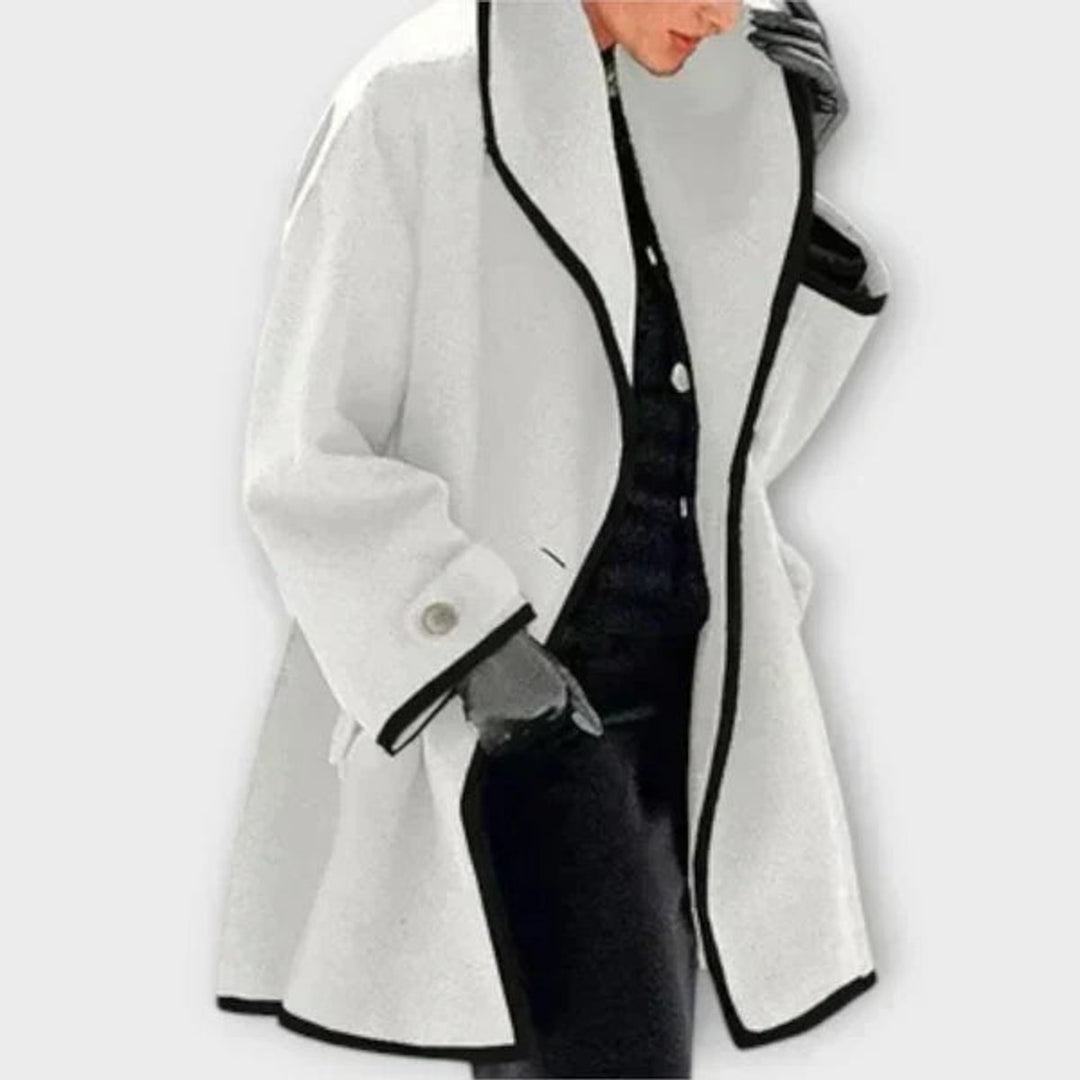 Eleganter Damen Women Coat mit Kontrastkanten Knopfverschluss - Weiß