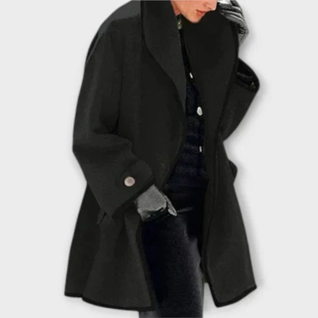 Eleganter Damen Women Coat mit Kontrastkanten Knopfverschluss - Schwarz