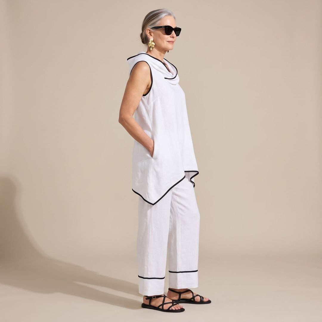 Eleganter Damen Zweiteiler asymmetrisch Rollkragen Weithose