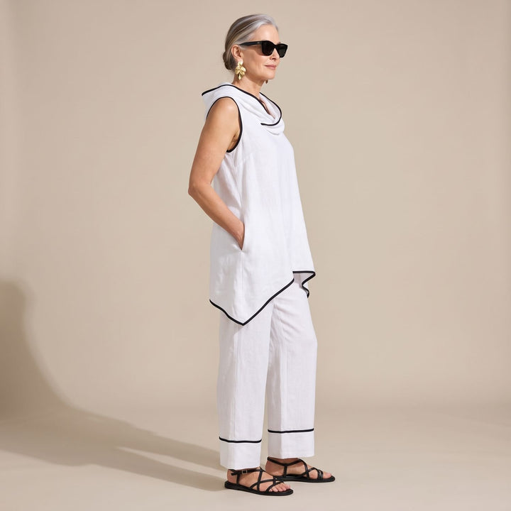 Eleganter Damen Zweiteiler asymmetrisch Rollkragen Weithose