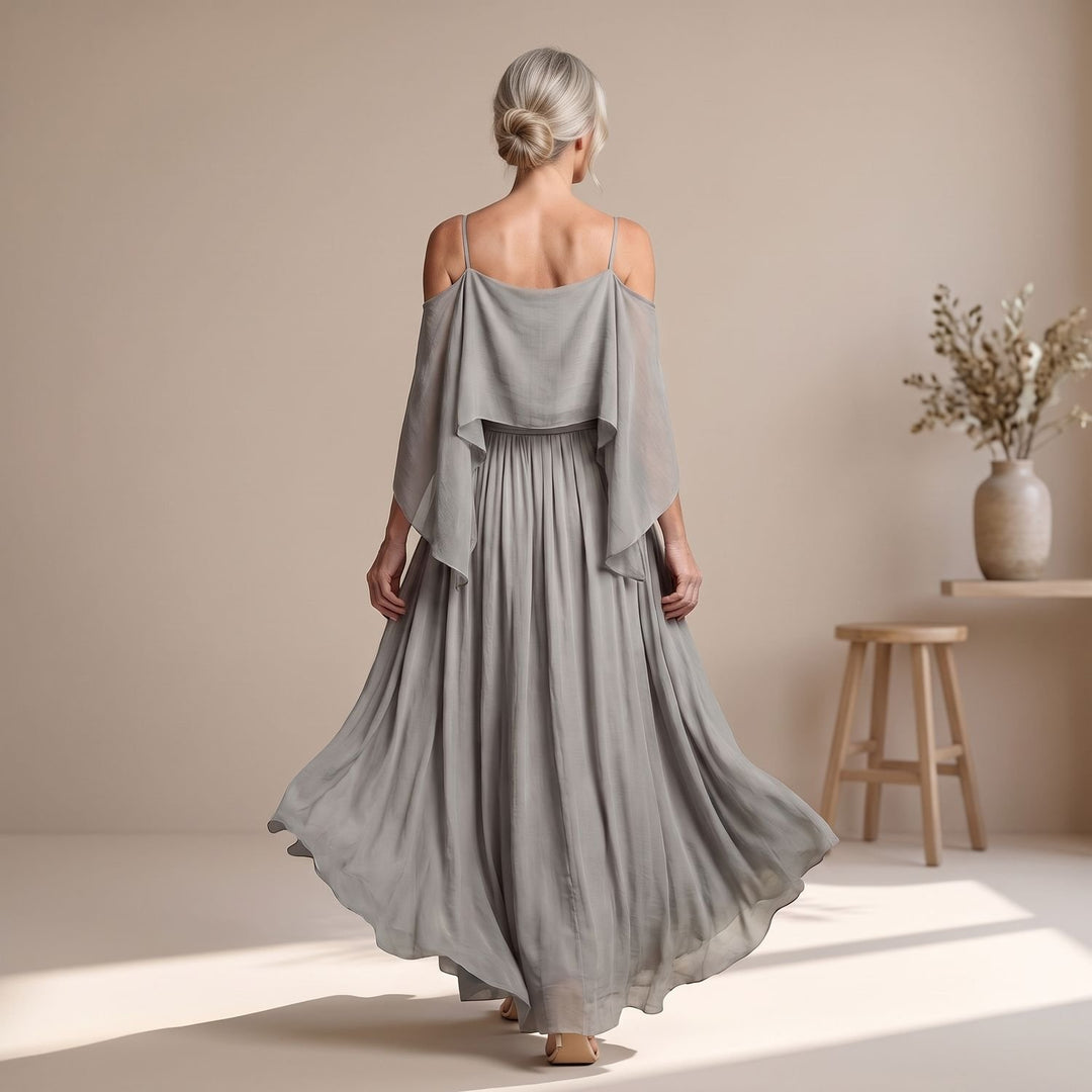 Eleganter Damen Zweiteiler Cold-Shoulder Top Weites Bein