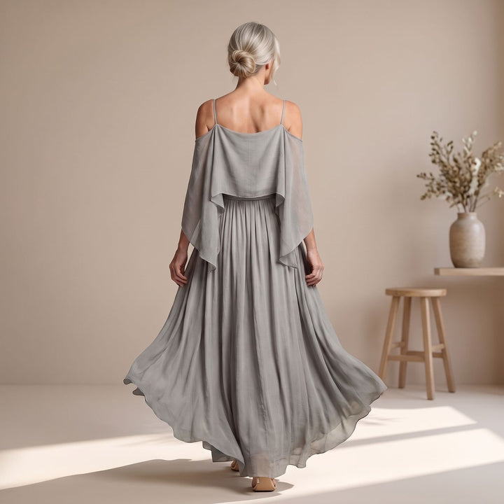 Eleganter Damen Zweiteiler Cold-Shoulder Top Weites Bein