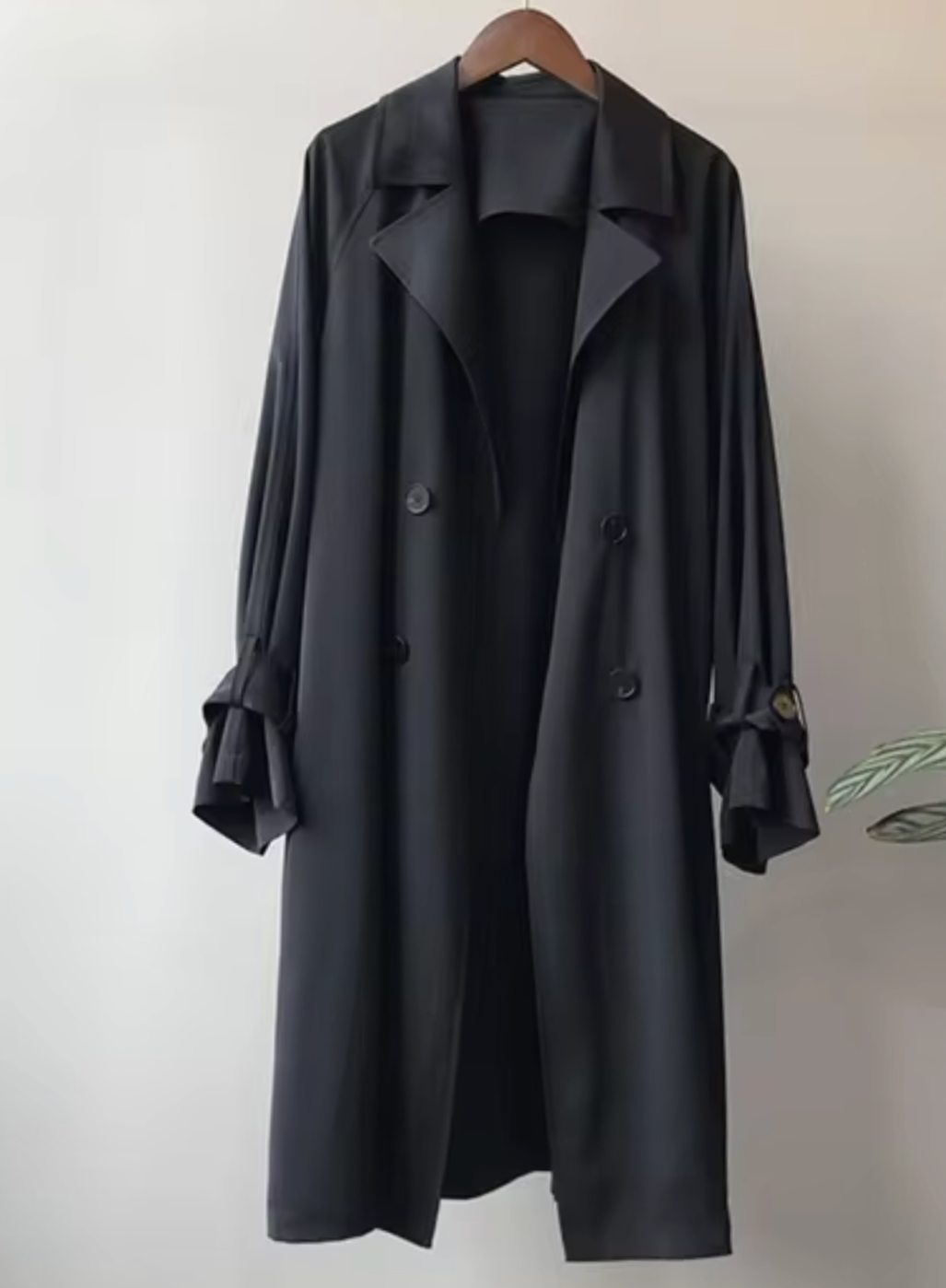 Eleganter langer Damen-Trenchcoat wasserabweisend doppelreihig - Schwarz
