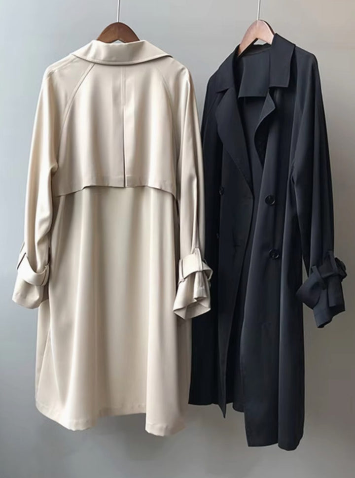 Eleganter langer Damen-Trenchcoat wasserabweisend doppelreihig