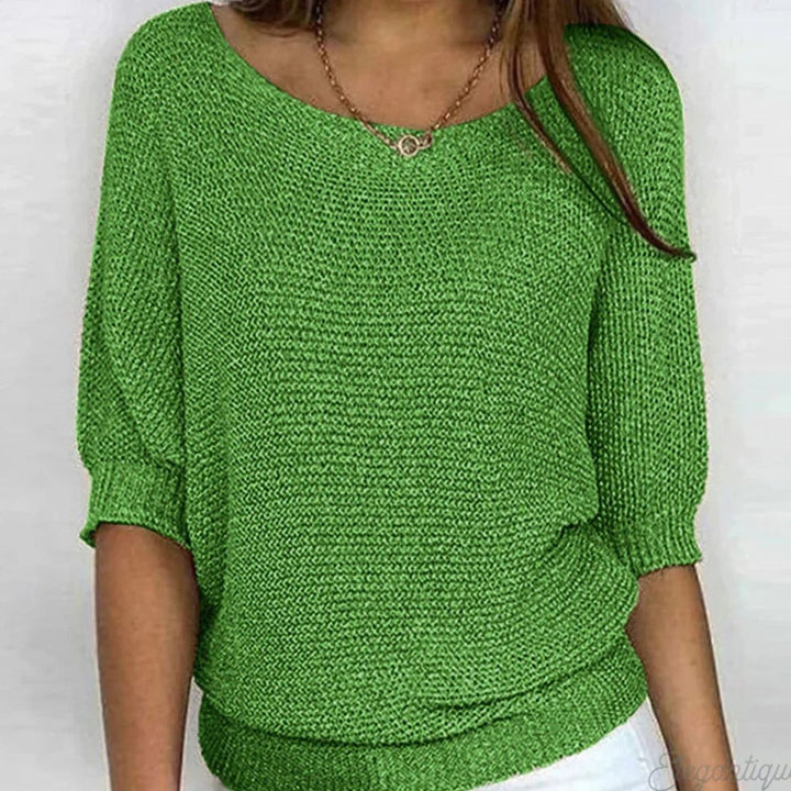 Eleganter Pullover Damen Lockerer Strickpullover Rundhals - Grün