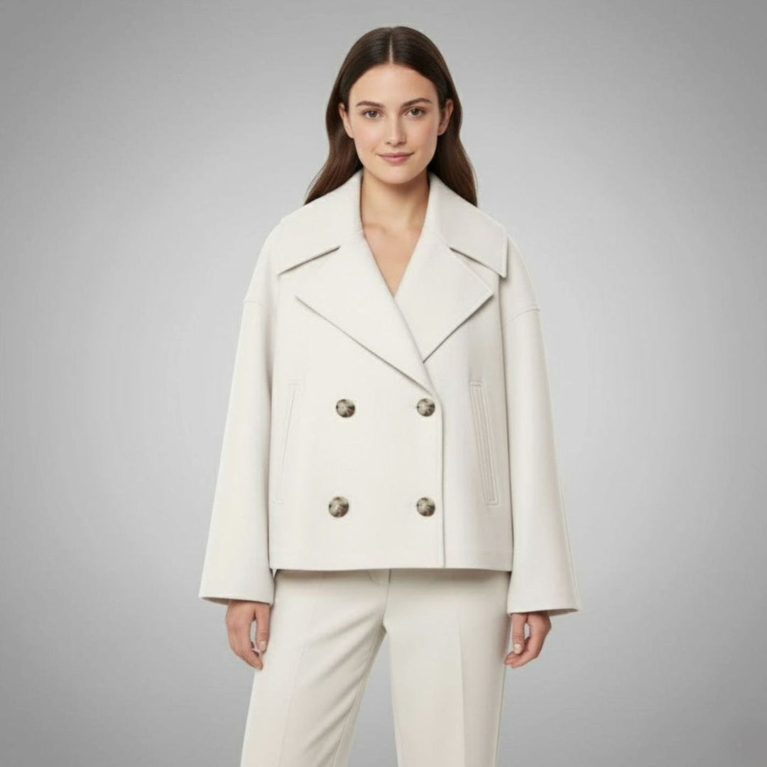 Eleganter Woll-Kurzmantel für Damen Zweireihig Oversized - Beige