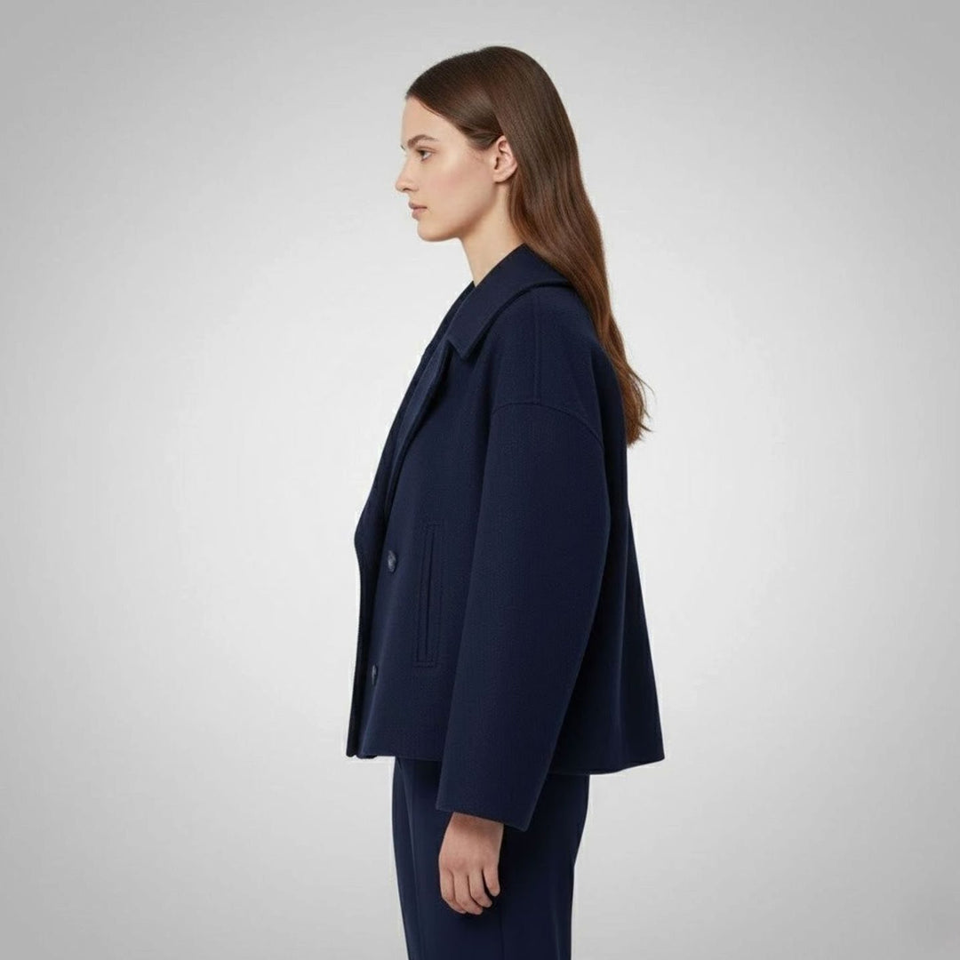 Eleganter Woll-Kurzmantel für Damen Zweireihig Oversized