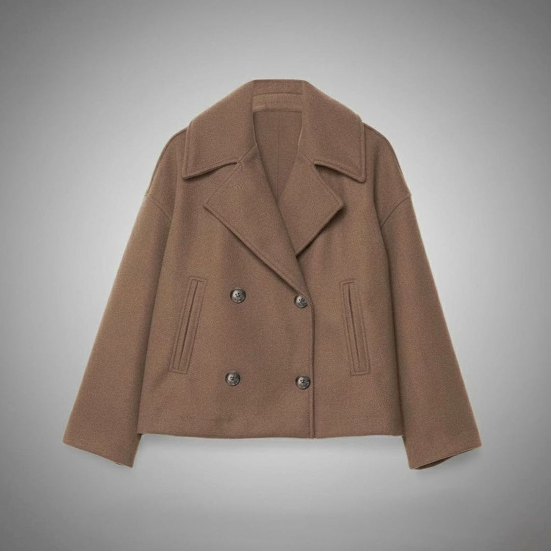 Eleganter Woll-Kurzmantel für Damen Zweireihig Oversized