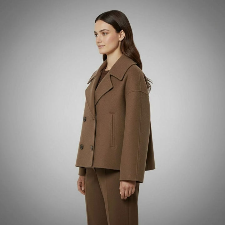 Eleganter Woll-Kurzmantel für Damen Zweireihig Oversized