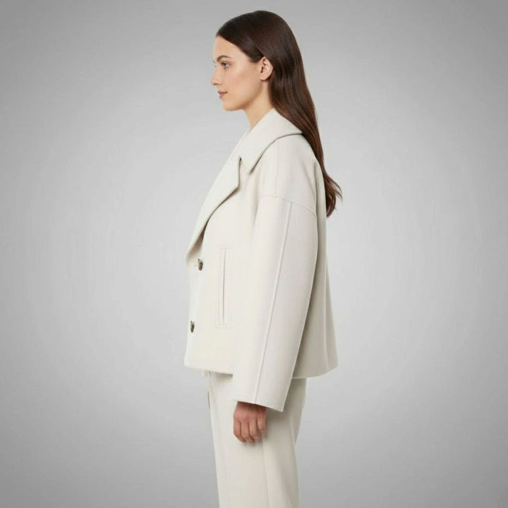 Eleganter Woll-Kurzmantel für Damen Zweireihig Oversized
