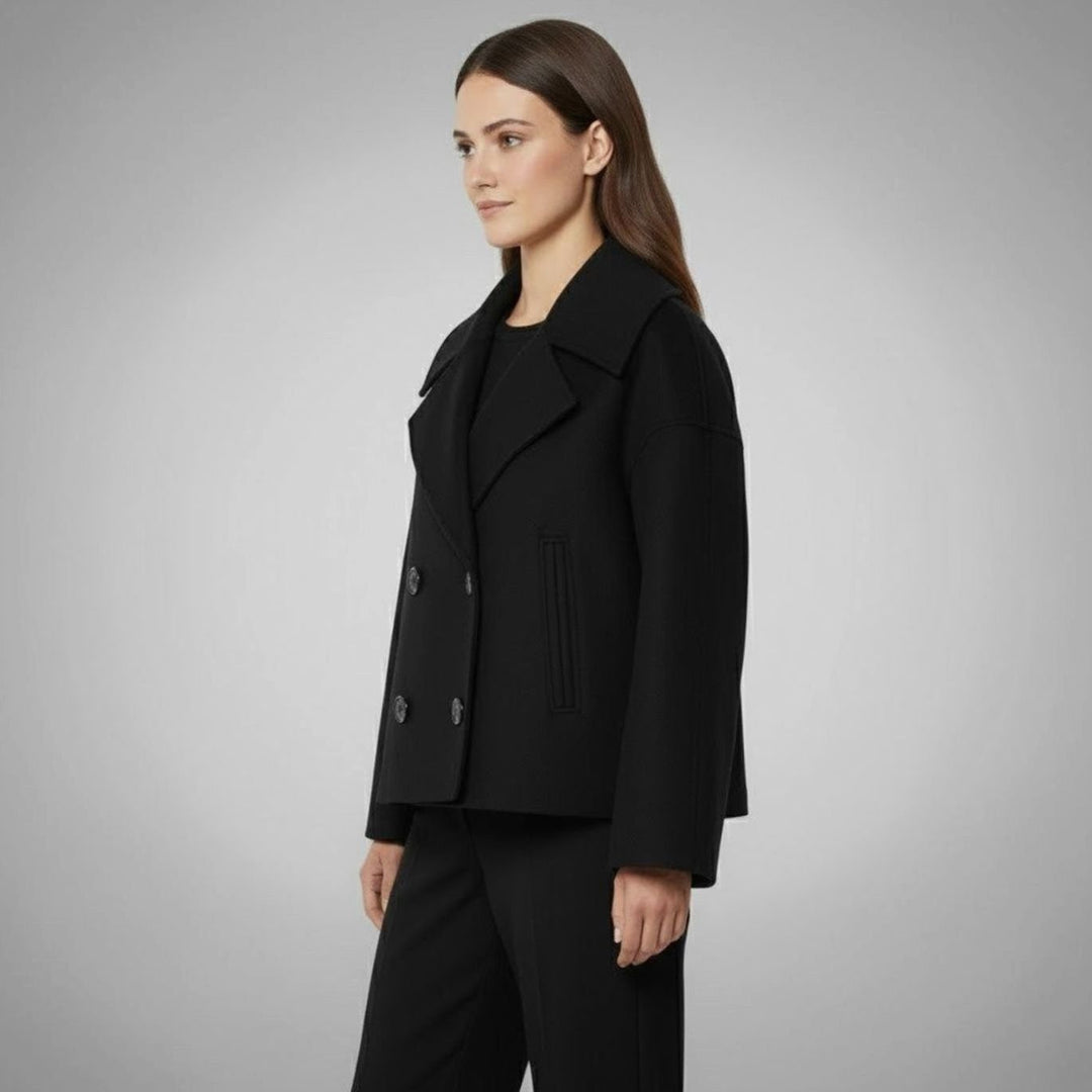 Eleganter Woll-Kurzmantel für Damen Zweireihig Oversized