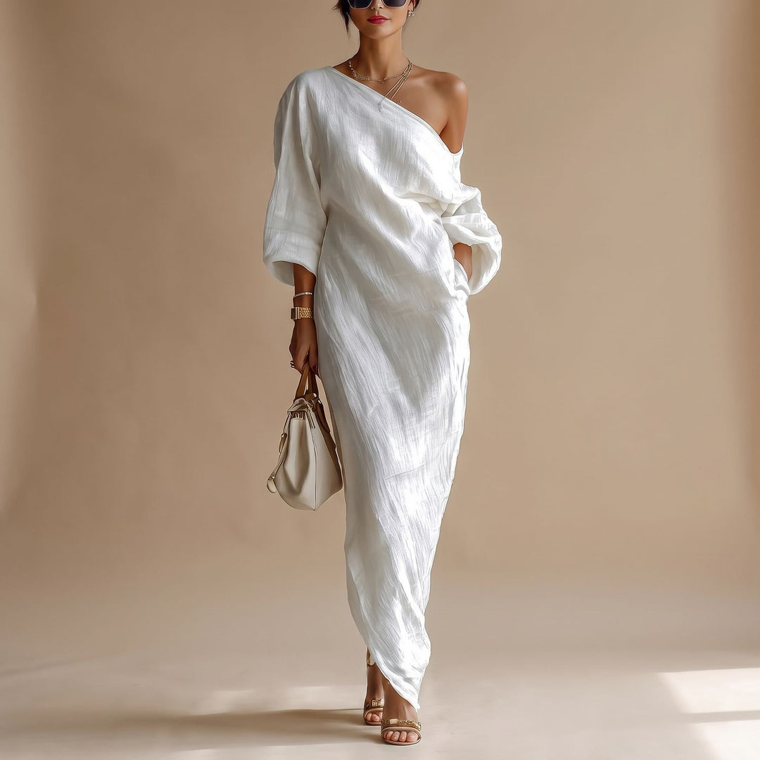 Elegantes Asymmetrisches One-Shoulder Maxikleid - Weiß