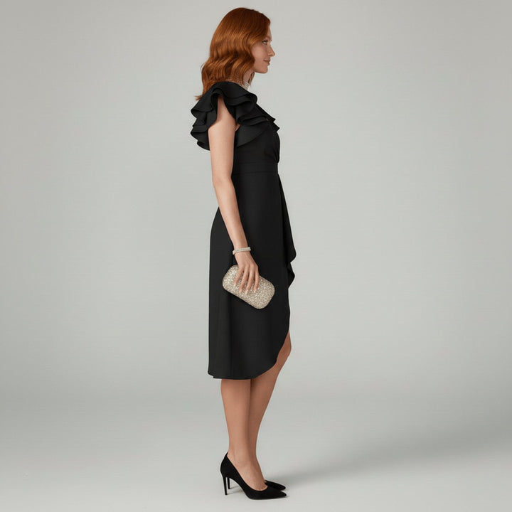 Elegantes Mother-of-the-Bride-Kleid mit Rüschenärmeln Wickelschnitt