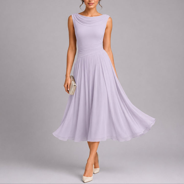 Elegantes Plissee-Midi-Kleid für Hochzeitsgäste im Herbst - Lila