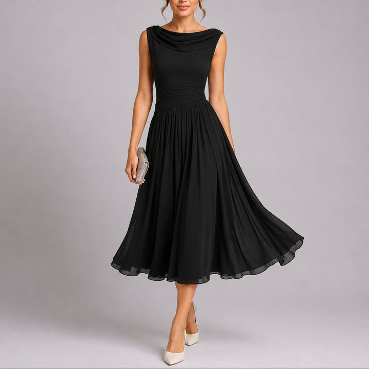 Elegantes Plissee-Midi-Kleid für Hochzeitsgäste im Herbst - Schwarz