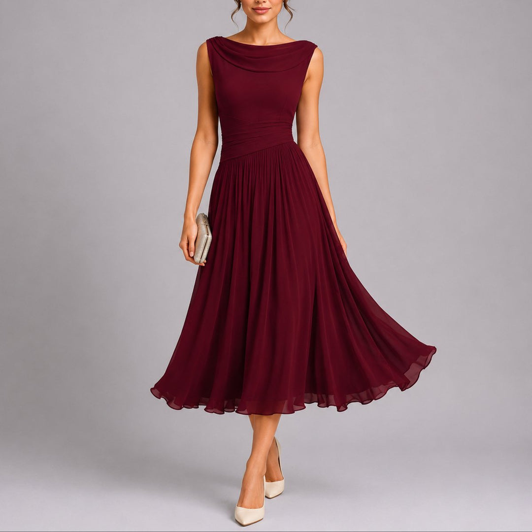 Elegantes Plissee-Midi-Kleid für Hochzeitsgäste im Herbst - Rot