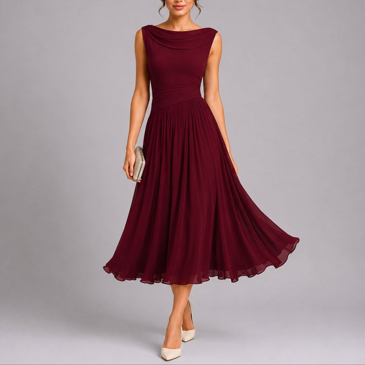 Elegantes Plissee-Midi-Kleid für Hochzeitsgäste im Herbst - Rot
