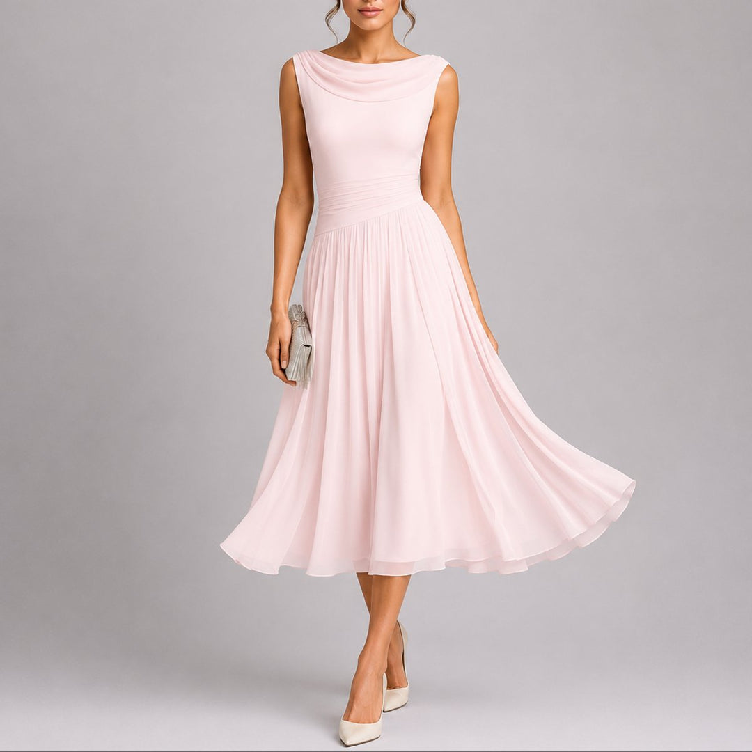 Elegantes Plissee-Midi-Kleid für Hochzeitsgäste im Herbst - Rosa