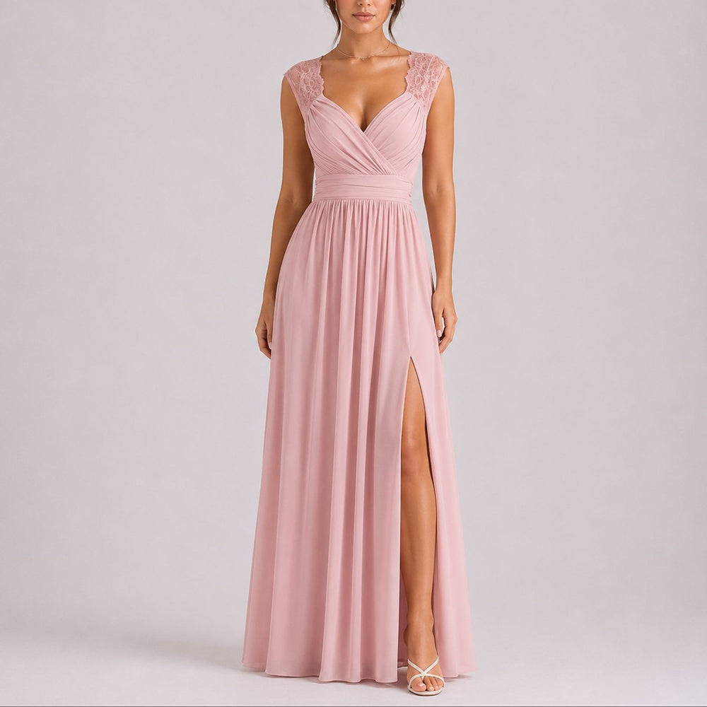 Elegantes Spitzen-Maxi-Kleid für Hochzeitsgäste im Herbst - Rosa