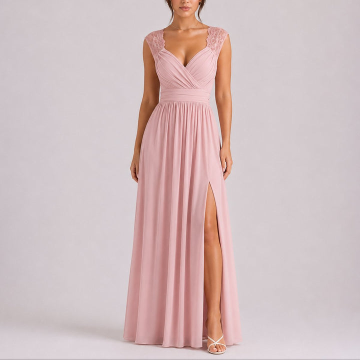 Elegantes Spitzen-Maxi-Kleid für Hochzeitsgäste im Herbst - Rosa