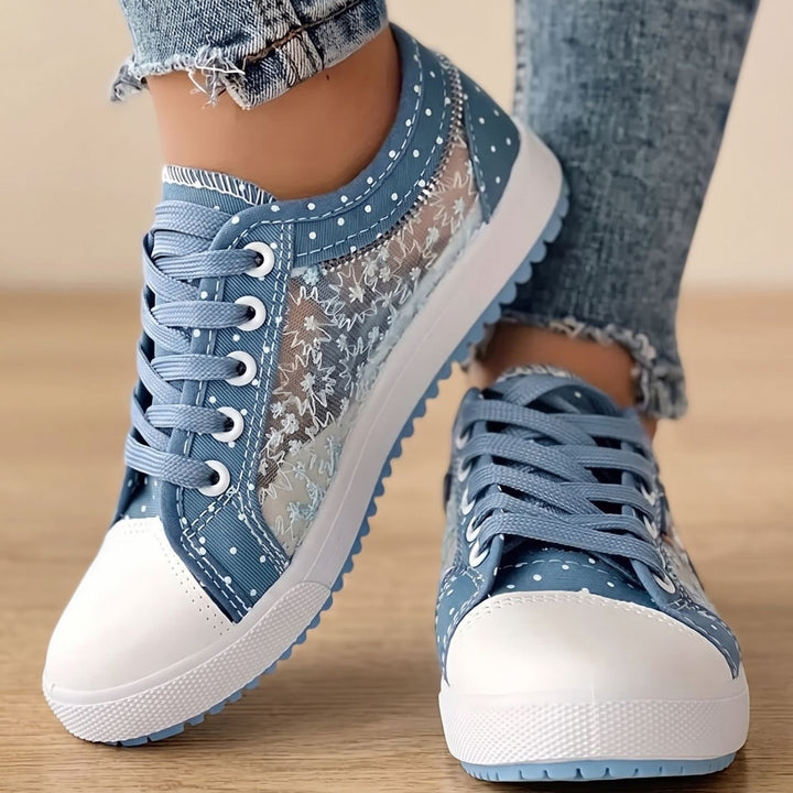 Elena Damen Sneaker mit Spitzenbesatz Reißverschluss Blumendetail