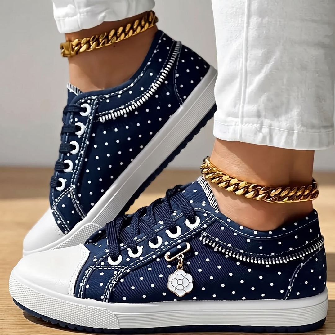 Elena Damen Sneaker mit Spitzenbesatz Reißverschluss Blumendetail - Dunkelblau