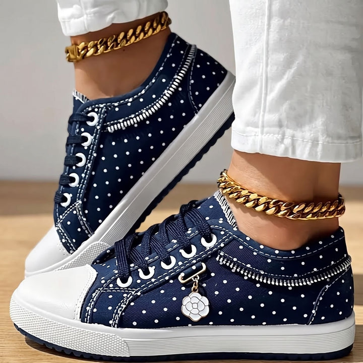 Elena Damen Sneaker mit Spitzenbesatz Reißverschluss Blumendetail - Dunkelblau