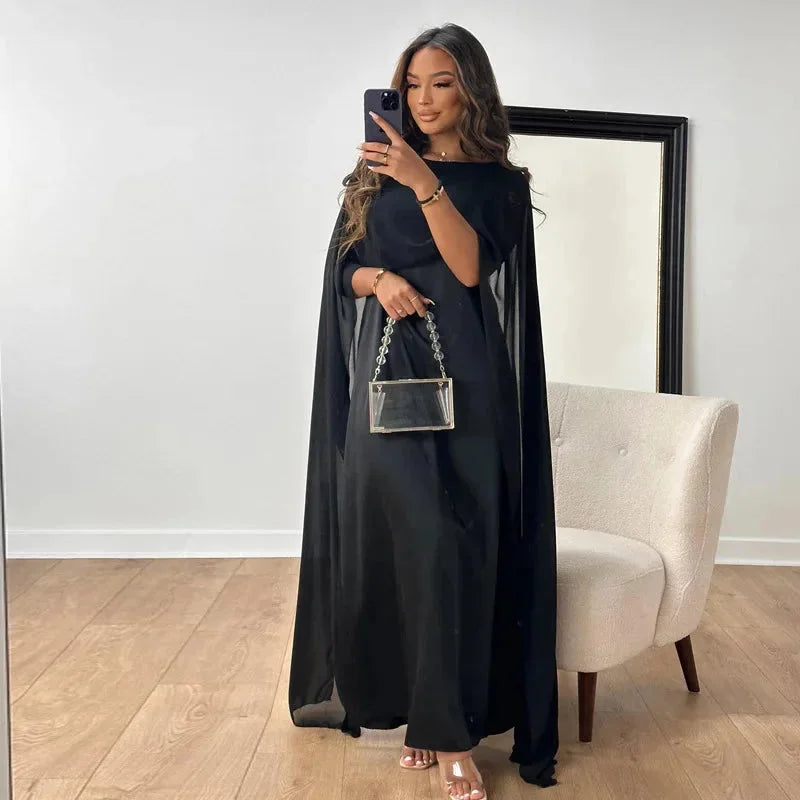 Martina | Damen Cape Maxi Kleid für Hochzeitsgäste