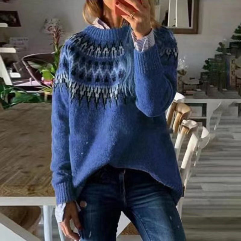 Karin | Damen Stylischer Winterpullover mit Print für den Alltag