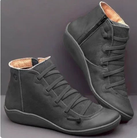 Frieda | Stiefel Damen Schnürung Leder Knöchelhohe Boots mit Reißverschluss