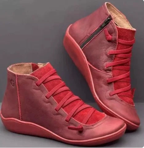 Frieda | Stiefel Damen Schnürung Leder Knöchelhohe Boots mit Reißverschluss