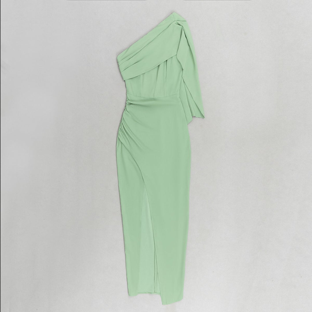 Figurbetontes One-Shoulder Midikleid mit Drapierung und Schlitz