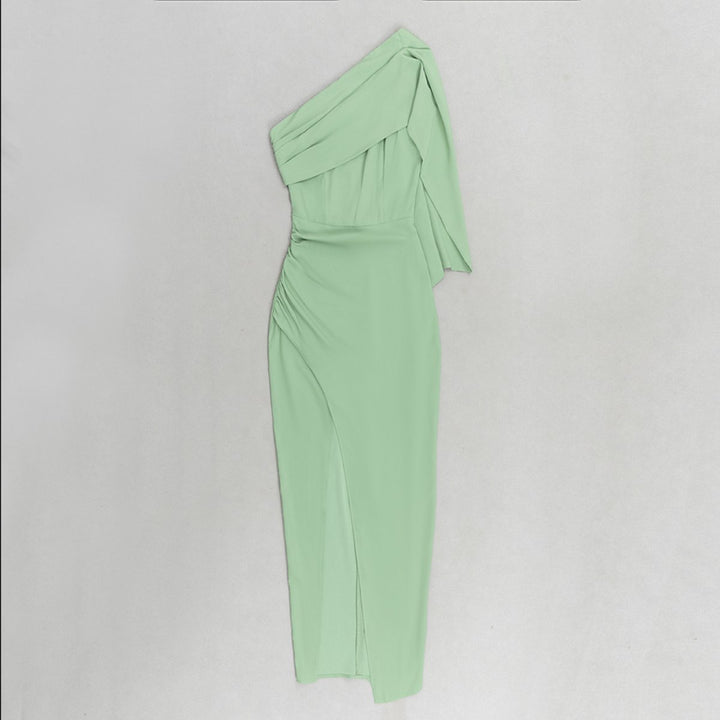 Figurbetontes One-Shoulder Midikleid mit Drapierung und Schlitz