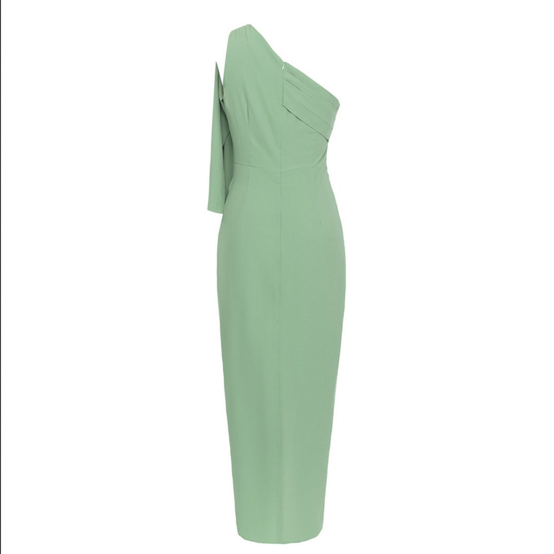 Figurbetontes One-Shoulder Midikleid mit Drapierung und Schlitz
