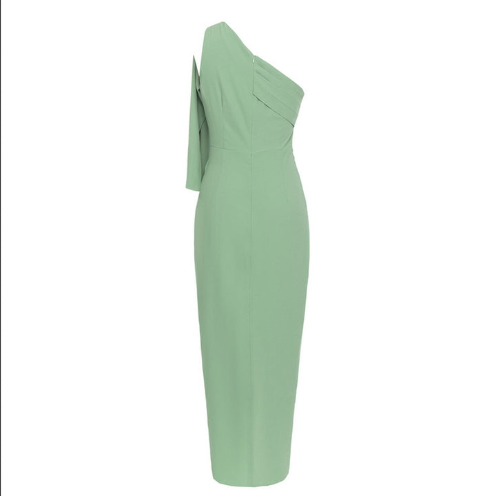 Figurbetontes One-Shoulder Midikleid mit Drapierung und Schlitz