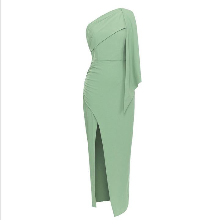 Figurbetontes One-Shoulder Midikleid mit Drapierung und Schlitz