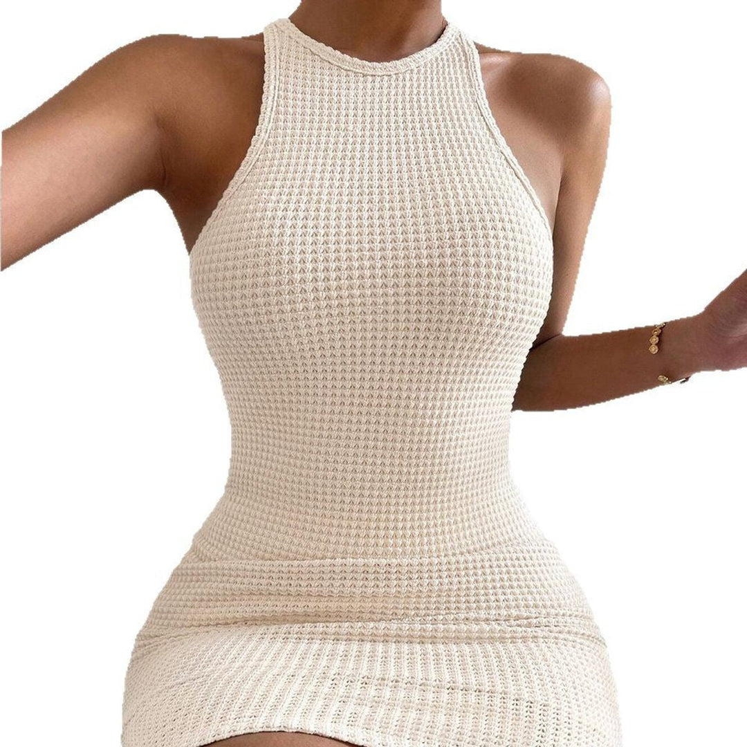 Figurbetontes ärmelloses Strickkleid Damen mit Rundhalsausschnitt