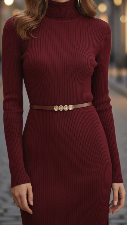 Marie | Damen Winter-Midikleid mit langen Ärmeln