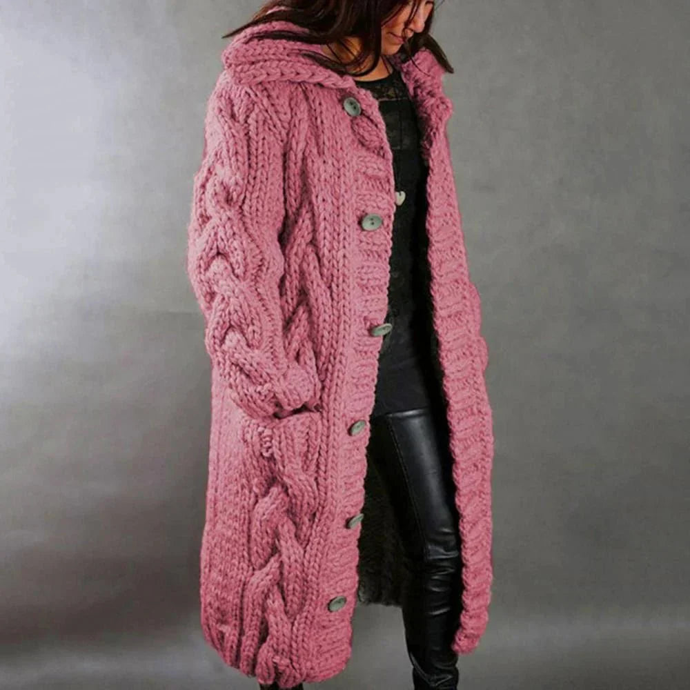 Edith | Damen Warmer Langer Strickcardigan für den Winter